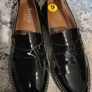 Franco Sarto Glossy Black Slip-On Loafers